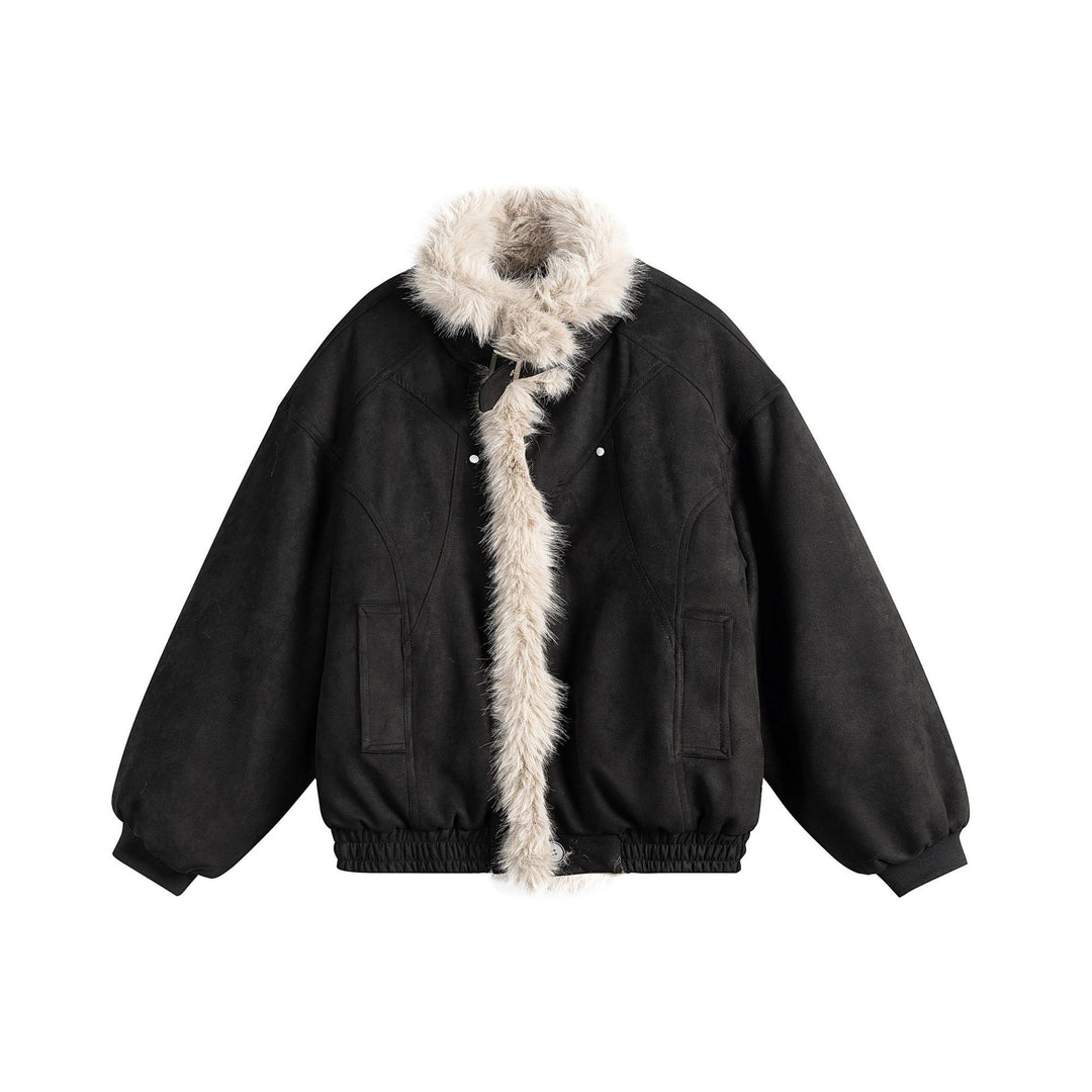 Damen Boxy‑Bomberjacke aus Veloursimitat mit voluminösem Kunstfellkragen Nord Taschen