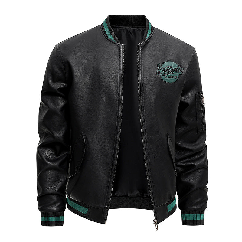 Men's  retro varsity leather-effect bomber jacket with embroidered chest badge and zip sleeve pocket Nord Taschen