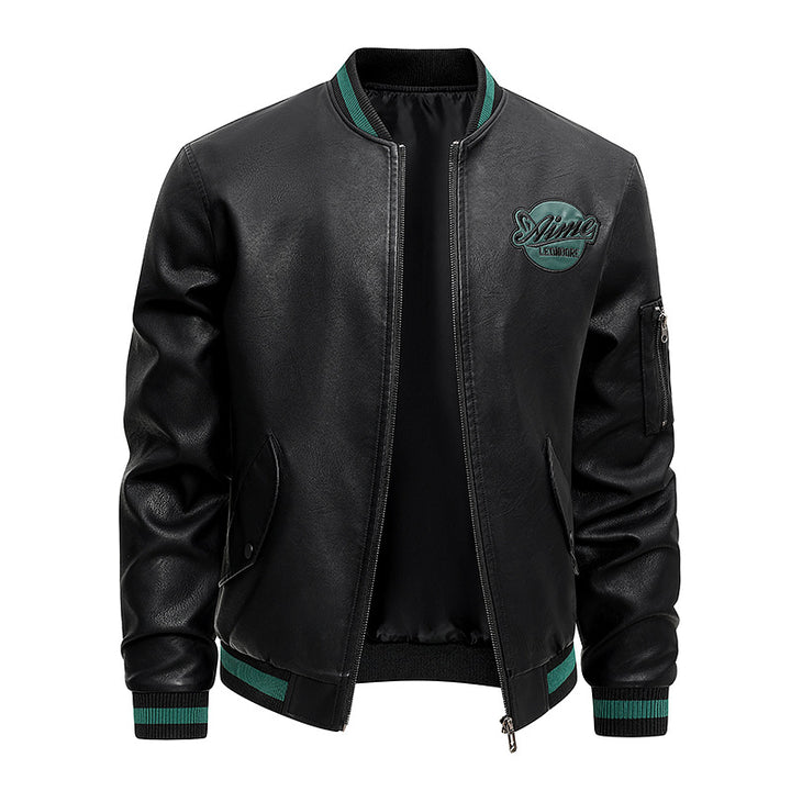 Men's  retro varsity leather-effect bomber jacket with embroidered chest badge and zip sleeve pocket Nord Taschen