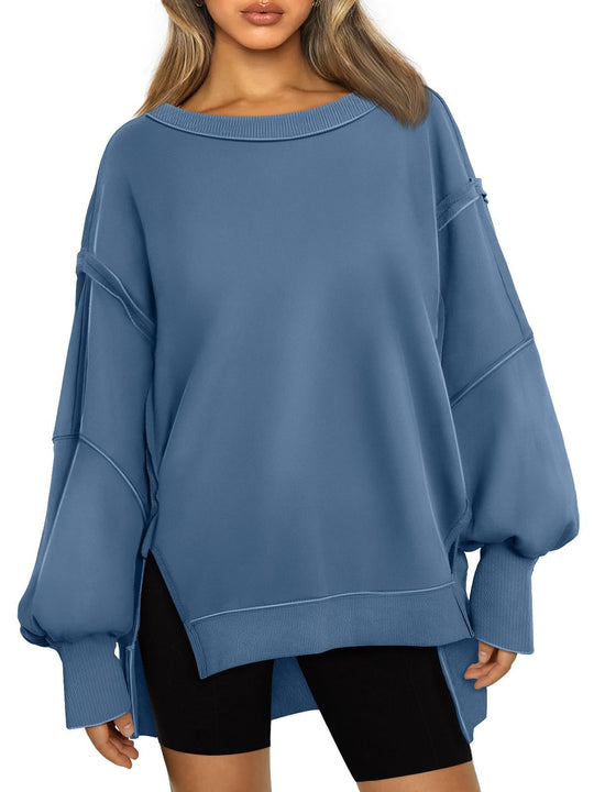 Damen Weiches Longline-Sweatshirt mit Ballonärmeln, seitlichen Schlitzen und geripptem Saum Nord Taschen