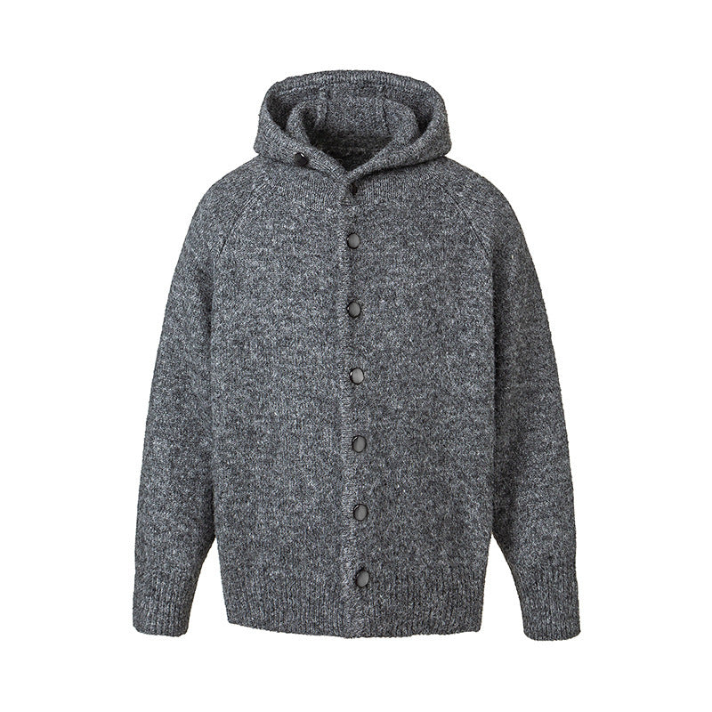 Herren Grobgestrickter Kapuzen-Cardigan mit durchgehender Knopfleiste und Rippenbündchen Nord Taschen
