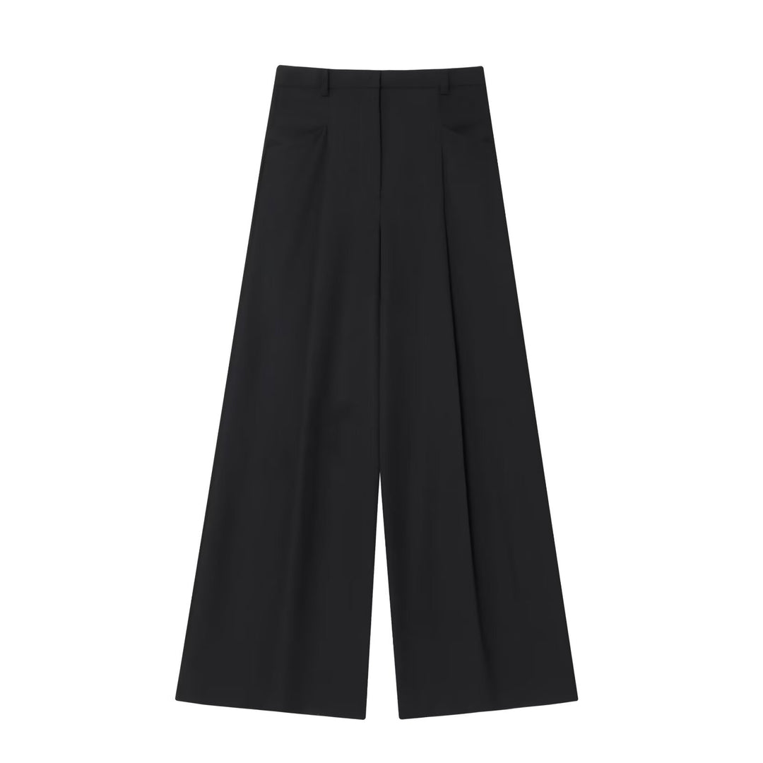 Damen Weite Hochtaillierte Bundfaltenhose mit Bügelfalte und weitem Bein Nord Taschen