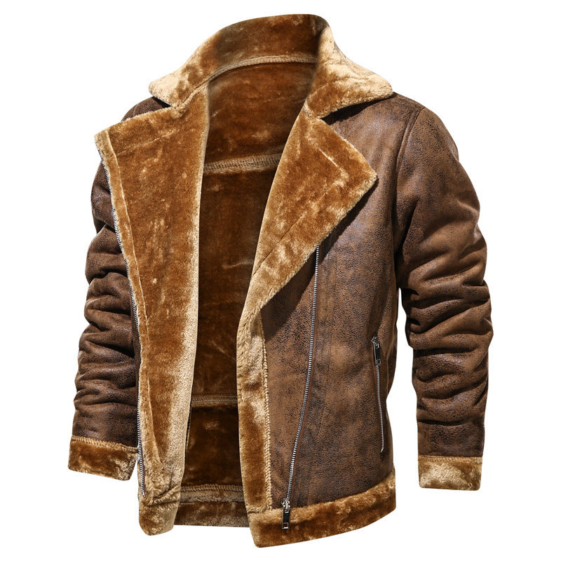 Herren Velours-Imitat-Bikerjacke mit hohem Kragen und wärmender Teddy-Innenseite Nord Taschen