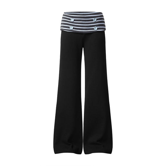 Damen Weite Loungewear-Hose mit umschlagbarem Streifenbund und Zierknöpfen Nord Taschen