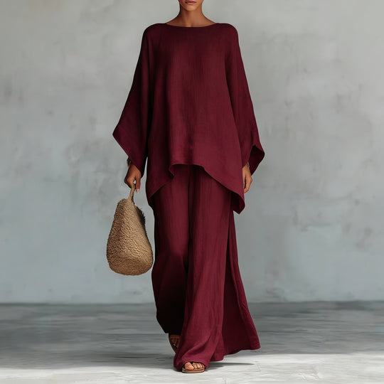 Damen Lässiges Oversize-Kaftanoberteil mit weiten Palazzohosen Nord Taschen