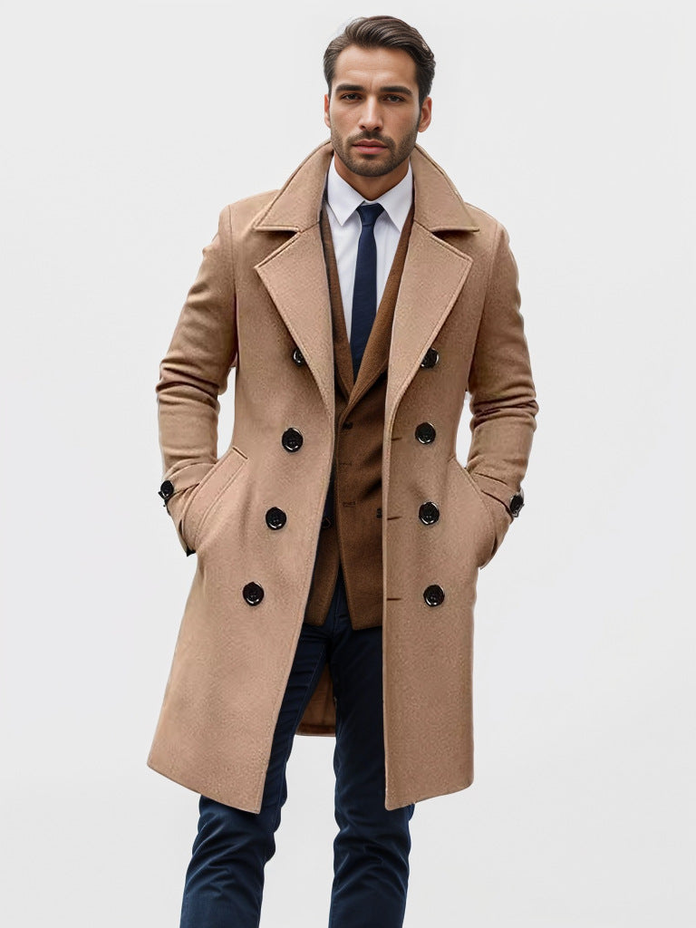 Herren Doppelreihiger Wollmantel mit breitem Revers und taillierter Silhouette Nord Taschen