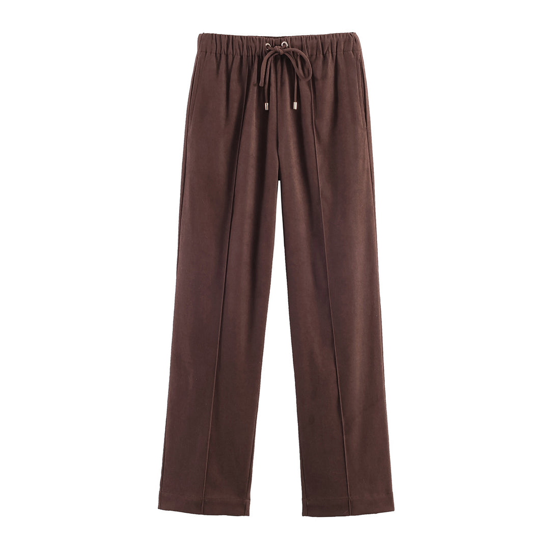 Damen Weite Velours‑Hose mit elastischem Tunnelzugbund und Bügelfalte Nord Taschen