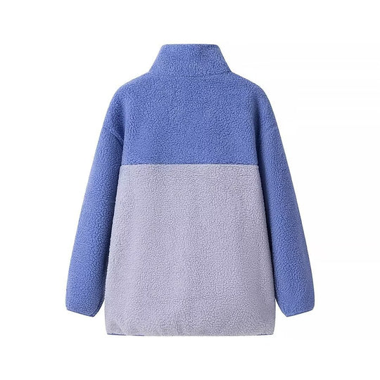 Damen Oversize Teddy-Fleecejacke mit Stehkragen, Reißverschlusstaschen und Nylon-Brusttasche Nord Taschen