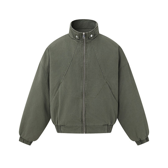 Unisex Boxy-Canvas-Blousonjacke mit hohem Stehkragen, diagonalem Nahtdesign und elastischem Saum Nord Taschen