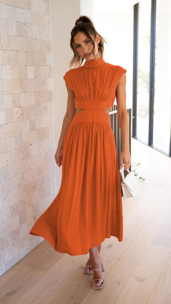 Damen Maxi-Kleid mit schickem Stehkragen und elegantem Cut-Out