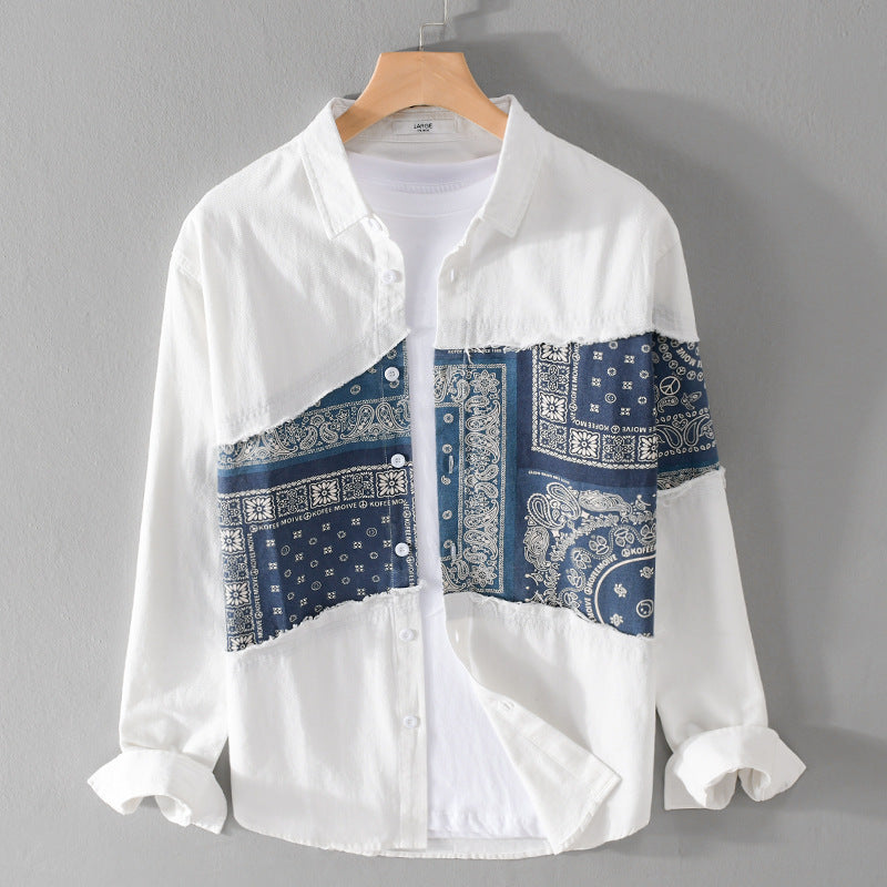 Herren Patchwork-Hemdjacke mit Bandana-Einsatz, rohen Kanten und weiter Passform Nord Taschen