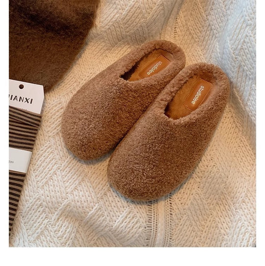 Damen Kuschelige Teddy-Filz Hausschlappen mit geschlossener Kappe und gepolstertem Fußbett Nord Taschen