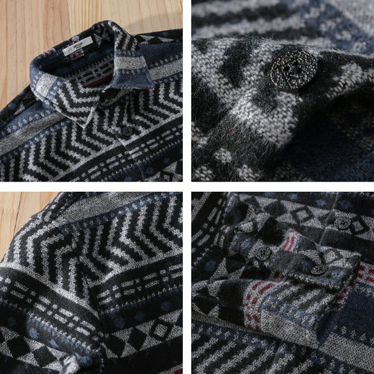 Herren Gestricktes Hemd-Overshirt im geometrischen Muster Nord Taschen
