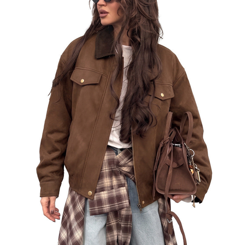 Damen Elegante Suede Jacke Nord Taschen