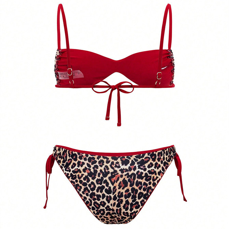 Damen Triangel-Bikini mit verspieltem Leopardenmuster und verstellbaren Trägern