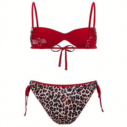 Damen Triangel-Bikini mit verspieltem Leopardenmuster und verstellbaren Trägern