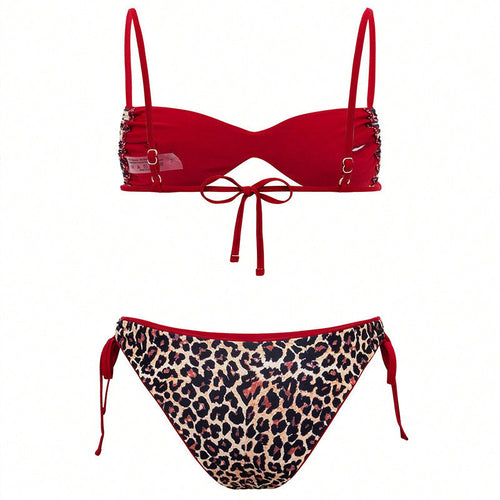 Damen Triangel-Bikini mit verspieltem Leopardenmuster und verstellbaren Trägern
