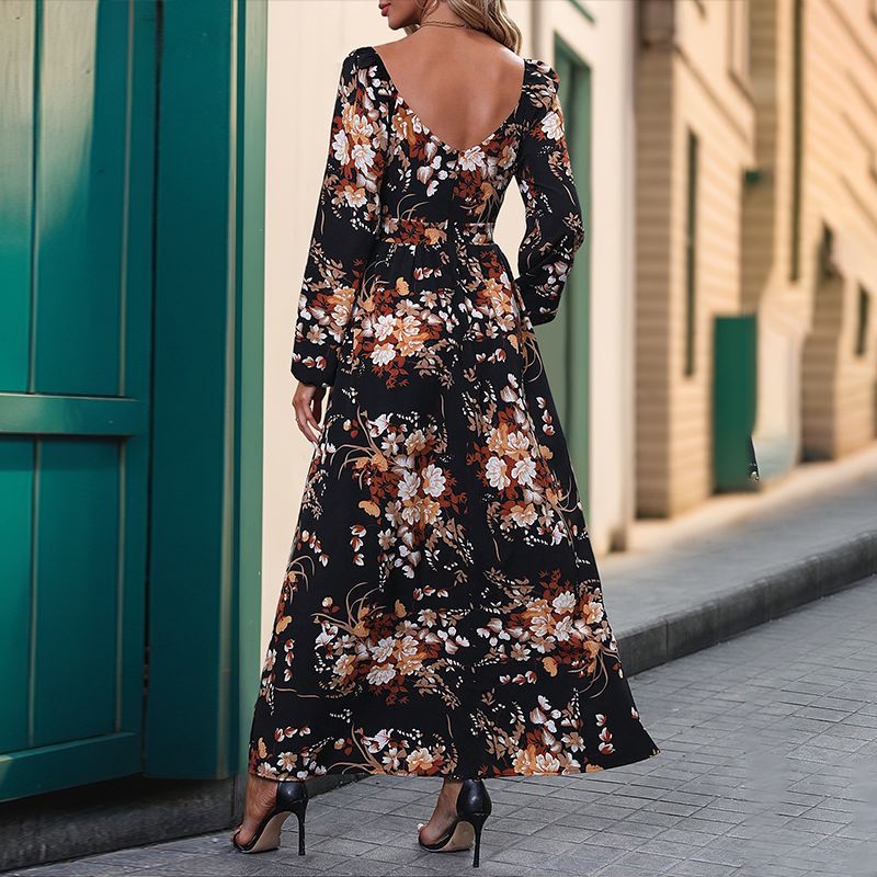 Damen Floral Maxikleid mit V-Ausschnitt und Rüschendetails Nord Taschen