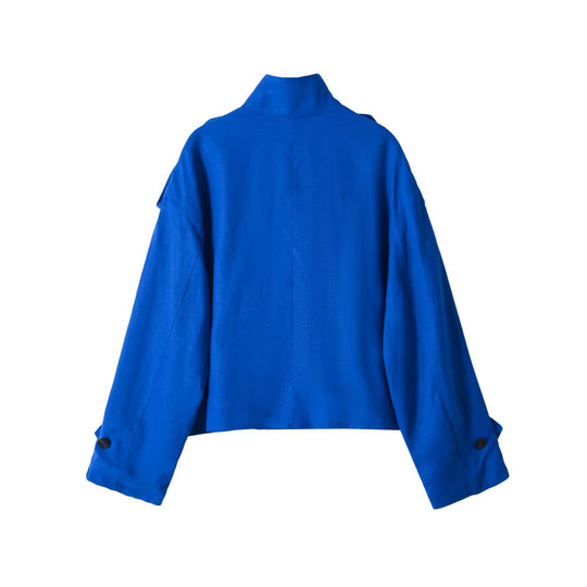 Damen Kurzer Trenchcoat mit Stehkragen und Schulterklappen Nord Taschen