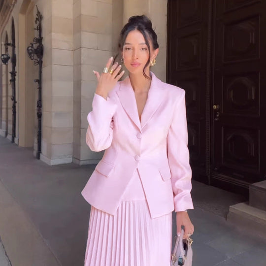 Damen Tailliertes Blazer‑und Midirock‑Set mit Plissee‑Rock & Bindegürtel Nord Taschen