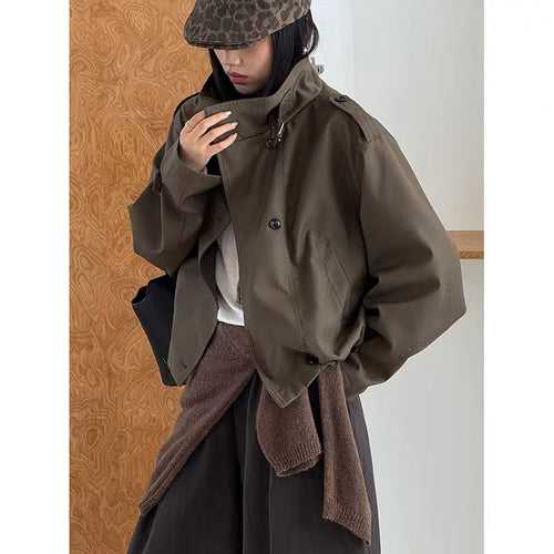 Damen Kurze Blouson‑Trenchjacke mit Stehkragen, doppelreihiger Knopfleiste und Gummizugsaum Nord Taschen
