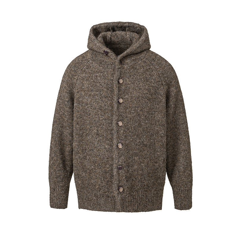 Herren Grobgestrickter Kapuzen-Cardigan mit durchgehender Knopfleiste und Rippenbündchen Nord Taschen