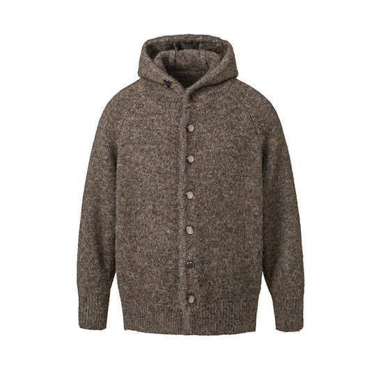 Herren Grobgestrickter Kapuzen-Cardigan mit durchgehender Knopfleiste und Rippenbündchen Nord Taschen