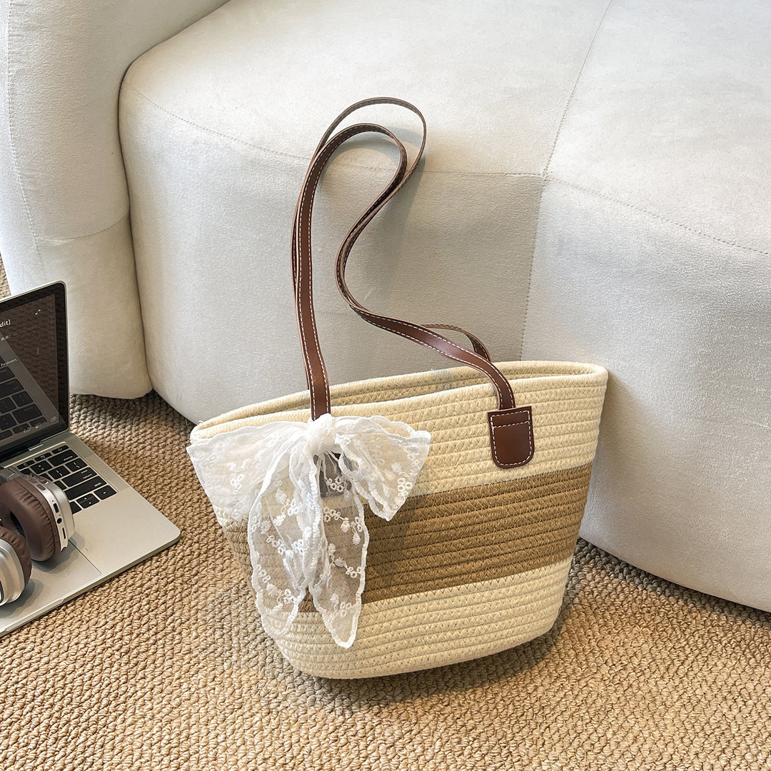 Damen trendige Basttasche mit elegantem Spitzen-Detail Nord Taschen