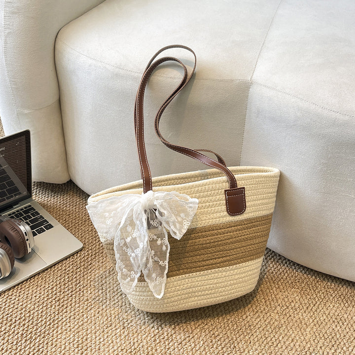 Damen trendige Basttasche mit elegantem Spitzen-Detail Nord Taschen