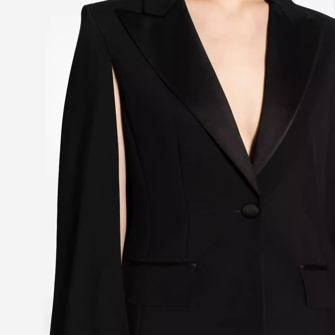 Damen Zweiteiliges Abendliches Blazer-Set mit Cape-Ärmeln und ausgestellten Marlene-Hosen Nord Taschen