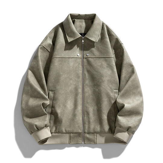 Men's  suede-effect collared full-zip bomber jacket with ribbed hem Nord Taschen