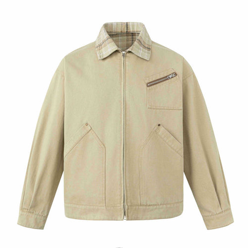Herren Kurz geschnittener Canvas-Workwear-Blouson mit Karokragen und Zip-Brusttasche Nord Taschen