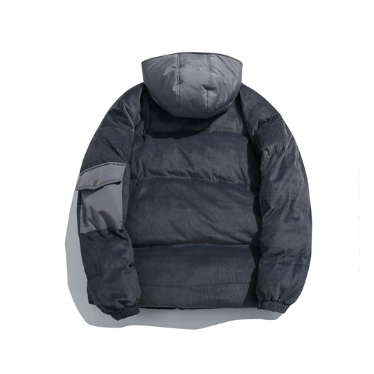Damen Cord-Stepp-Pufferjacke mit Kapuze und Utility-Ärmeltasche Nord Taschen