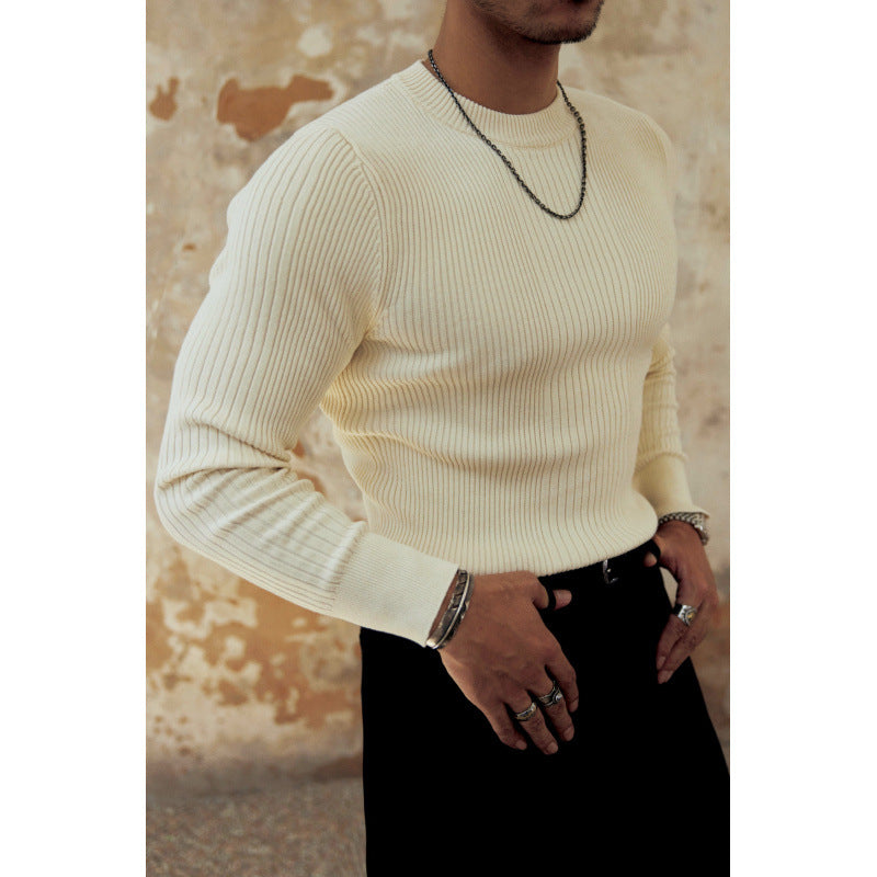 Herren Figurbetonter Rippstrick-Pullover mit Rundhalsausschnitt Nord Taschen