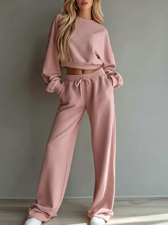 Damen Weiches Lounge-Set mit kurzem Sweatshirt und weiter Jogginghose Nord Taschen