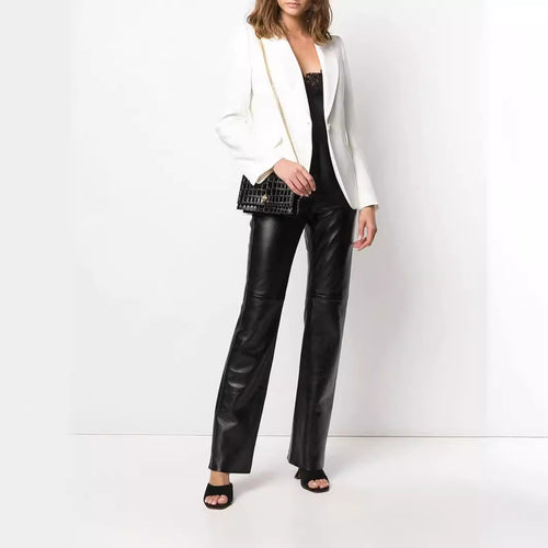 Damen Vegane Lederhose im Geradschnitt mit hoher Taille und dezentem Bootcut Nord Taschen