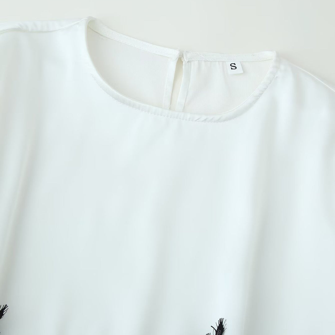 Damen Elegante Chiffonbluse mit Spitzenborte, weitem Kimonoärmel und Bindeband Nord Taschen
