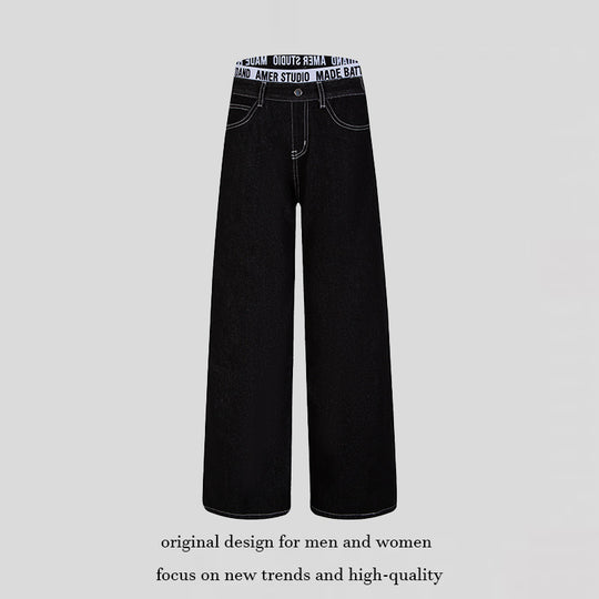Damen Weite High‑Waist Denim‑Hose mit Logo‑Elastikbund und Palazzo‑Silhouette Nord Taschen