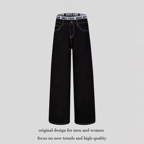 Damen Weite High‑Waist Denim‑Hose mit Logo‑Elastikbund und Palazzo‑Silhouette Nord Taschen