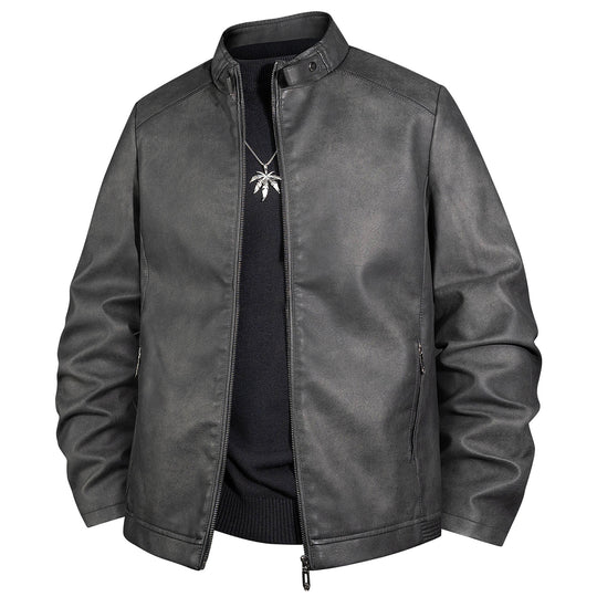 Herren Vintage-Lederoptik-Bomberjacke mit Stehkragen und Reißverschluss Nord Taschen