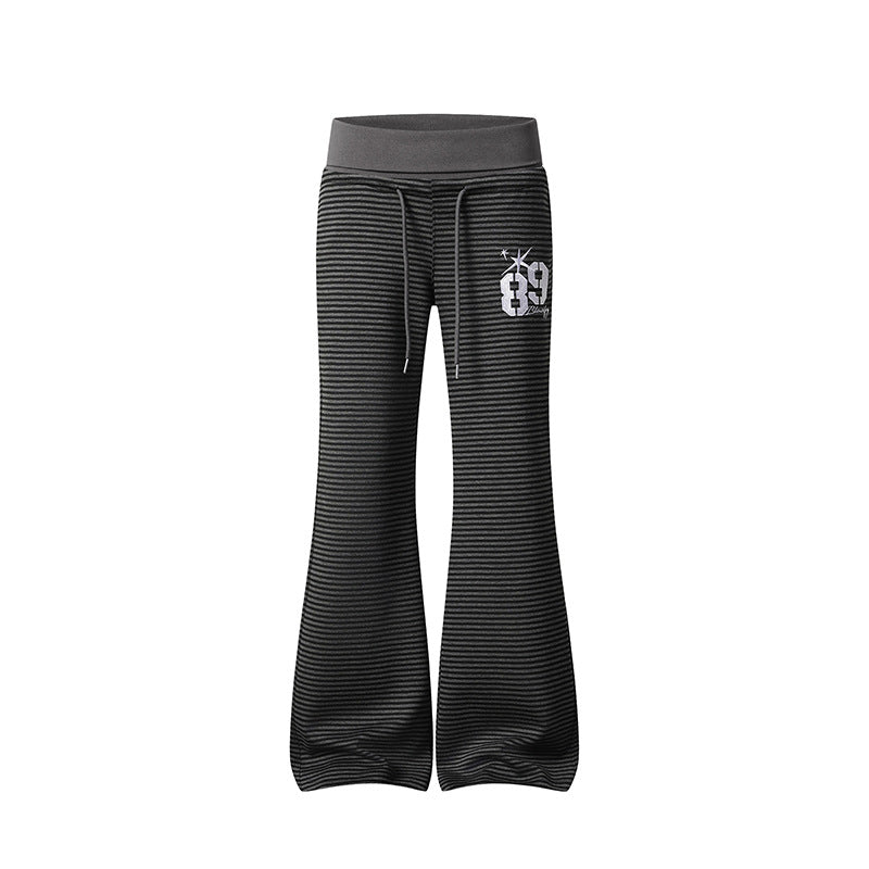 Damen Weite Flared-Loungehose mit hohem Komfortbund, Kordelzug und feiner Streifenstruktur Nord Taschen