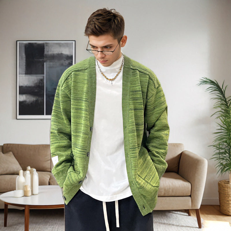Herren Lockerer Melierter Oversize-Strickcardigan mit Knopfleiste und aufgesetzten Taschen Nord Taschen