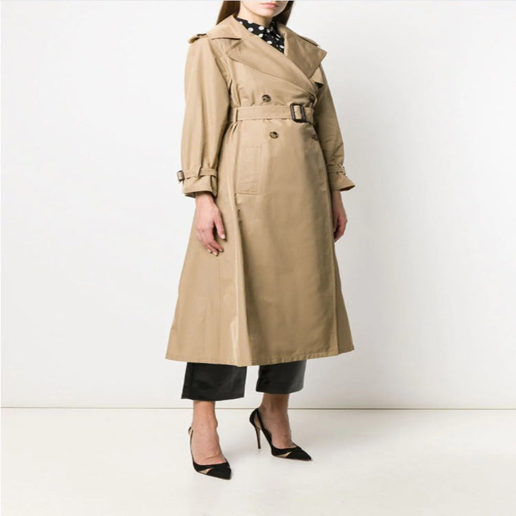 Damen Midilanger Trenchcoat im A‑Linien‑Schnitt mit Taillengürtel und Epauletten Nord Taschen