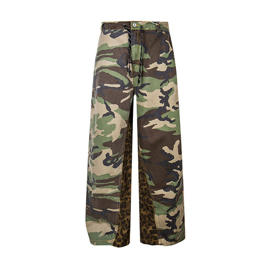 Damen Weite Cargo-Culottehose mit Camouflage-Print und Leoparden-Detail Nord Taschen