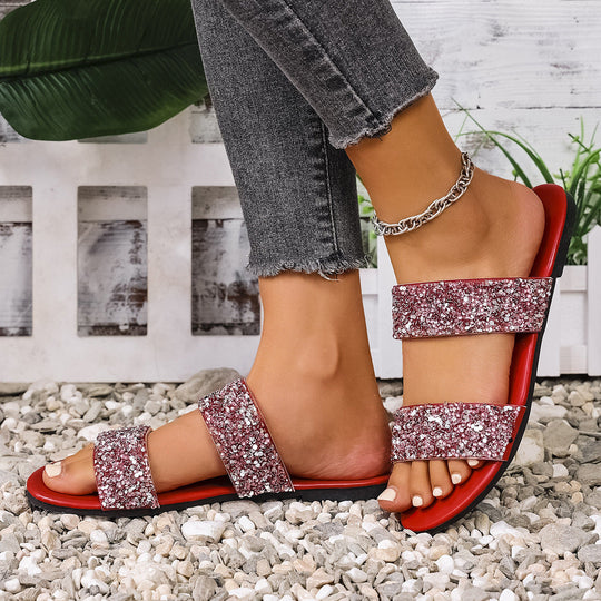 Damen Glitzernde Schlamper-Sandalen mit breiten Riemen Nord Taschen