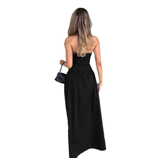 Damen elegantes Bandeau-Maxi-Kleid mit schwingendem Rock und elastischem Bund