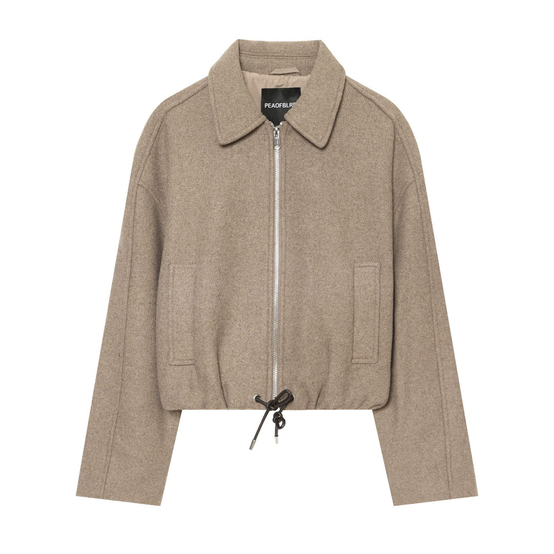 Damen Kurzer Wollmix-Blouson mit durchgehendem Reißverschluss und Tunnelzugtaillierung Nord Taschen