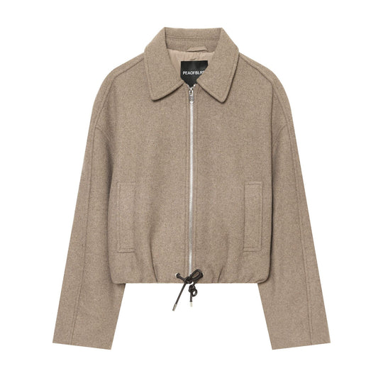 Damen Kurzer Wollmix-Blouson mit durchgehendem Reißverschluss und Tunnelzugtaillierung Nord Taschen