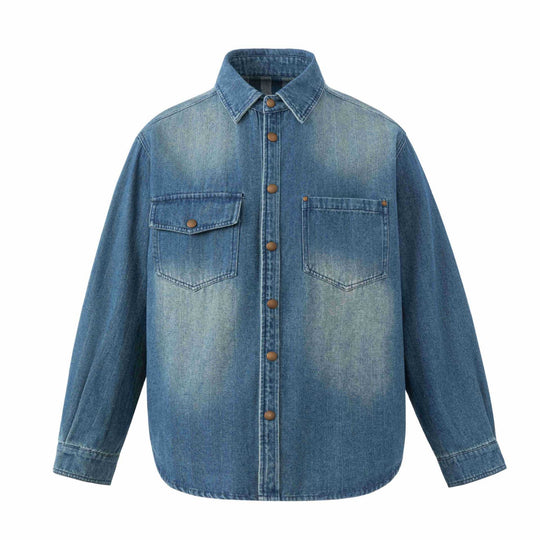 Unisex Oversize Denim‑Hemdjacke mit Druckknopfleiste und aufgesetzten Brusttaschen Nord Taschen