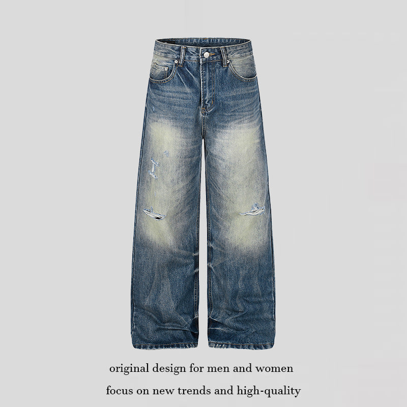 Damen Hochgeschnittene Jeans mit weitem Bein, Used‑Waschung und Destroyed‑Details Nord Taschen